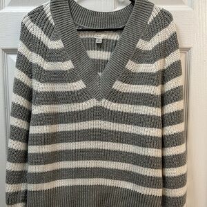 a new day Gray and White Striped V-Neck Sweater